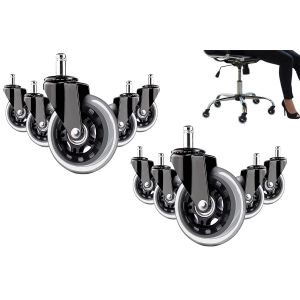 Lot de 10 roulettes de rechange de 7,6 cm (3 pouces) pour chaise de bureau, avec anneau de pr&eacute;hension, roues en caoutchouc robustes - Neuf