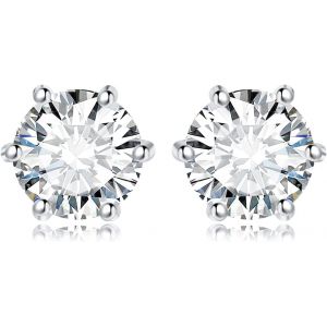 Kalanka-Classique Boucles D'oreilles Taille Rond Solitaire Cubic Zirconia En Argent 925 Femme, Plaqu&eacute; Or Jaune Or Rose Petite Clous D'oreilles Pierre Fille, Diamant Simul&eacute; Bijoux Mariee Mariage - Neuf