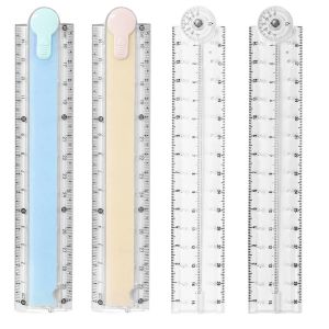 4 règles pliantes de 30 cm, règle pliante transparente bleue couleur crème, règle en plastique simple, papeterie scolaire transparente et flexible pour les bureaux des enfants des écoliers - Neuf