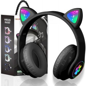 UUR-Casque Bluetooth pour Enfants sans Fil,Casque Cat Pliable avec LED Flash Lumières Glow, Enfants Bluetooth 5.0 avec Microphone et Contrôle du Volume, Carte Slot pour PC/Tablettes/TV (Noir) - Neuf