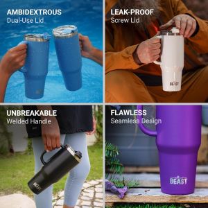 Beast Tasse Thermique De Voyage &iquest; 300 Ml I Arc-En-Ciel I Double Paroi Inox Caf&eacute; Isol&eacute; I Avec 2 Pailles S Et Brosse &Agrave; Dents De Nettoyage I Id&eacute;al Pour Caf&eacute; Froid Ou - Neuf