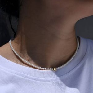 Lune Fille Perles De Coquillage Naturel Coeur Tour De Cou Mode Collier En Acier Inoxydable Pour Les Femmes Cuivre Étoile Collares Para Mujer--Star - Neuf