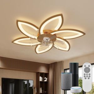 SUBZONAL-Lustre Ventilateur de Plafond Intelligent avec Télécommande et Commande Alexa, Aucun WiFi Requis, Luminaire Plafonnier Ventilateur, Design Floral Moderne, pour Chambre, Salon, Or - Neuf