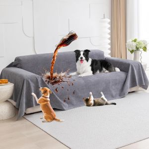 Ulteronixshop-100% Prot&egrave;ge Canap&eacute; Imperm&eacute;able, Protege Canape Chien, Housse De Canap&eacute; Anti Pipi, Housse De Canape Anti D&eacute;rapante, Anti-Griffes Prot&egrave;ge Pour Chiens Chats Animaux, Gris, 300x180cm - Neuf