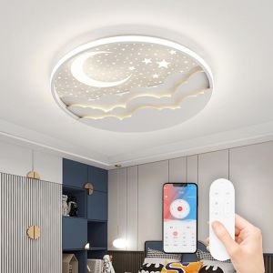 Subzonal-Led Plafonnier Pour Enfants, Cr&eacute;ative &Eacute;toile Et Lune Lampe De Plafond Enfants, Dimmable Acrylique Plafonnier Avec T&eacute;l&eacute;commande, 3000-6000k, Moderne Filles Gar&ccedil;ons Chambre Lampe,Blanc,40cm - Neuf