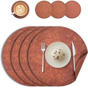 ERSHI- Set de Table et Dessous de Verre Lot de 4, Sets de Table Rond Cuir Double Face Set de Table Lavable Antidérapant Plastique D[324] - Neuf