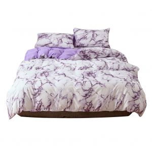 Hjlian Parure De Lit 3 Pieces En Polyester A Motif Marbre, Housse De Couette Et Taie D'oreiller, Taille Us (Plein) (Violet) - Neuf