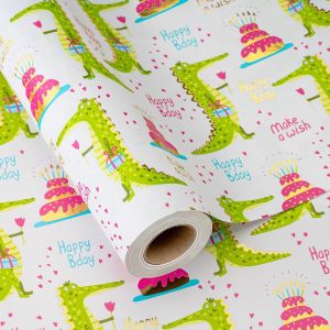 Rouleau De Papier Cadeau - 43 Cm X 10 M - Motif Mignon Crocodile Métallisé Feuille D'or Gâteau D'anniversaire Papier Cadeau Épais - Neuf