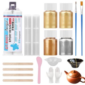 JEXNOVASHOP-Kintsugi Kit de réparation de colle dorée pour la réparation de céramiques cassées, verre, soucoupes, colle céramique, cadeaux significatifs et travaux manuels, parfait pour les débutants - Neuf