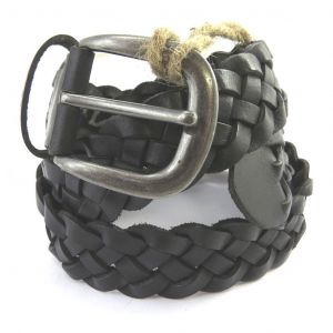 Promotion ! Ceinture Cuir 'lois Jean' Noir Tress&eacute; - 3 Cm - Neuf