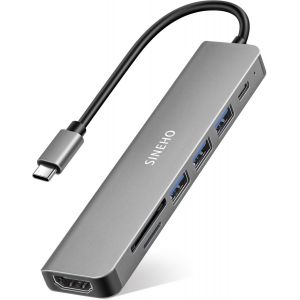 KALANKA-Hub USB C 7-en-1, Adaptateur USB c avec HDTV 4K, 100W PD, 3 Ports de donn&eacute;es USB-A, Lecteur de Cartes SD/TF &iquest; Compatible avec MacBook, Dell XPS, Surface Pro et Plus - Neuf