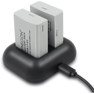 Batterie de Remplacement (2 Paquets) et Chargeur Double Rapide pour Canon LP-E5 et Canon EOS Rebel XS, Rebel T1i, Rebel XSi, 1000D, 500D, 450D, Kiss X3, Kiss X2, Kiss F - Neuf