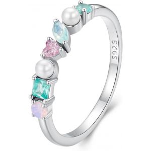 Kahfl-Bague Coloré Argent Sterling 925 Bagues Empilable Bleu Zirconium Anneau Perle Blanche Rose C?ur Amour Simple Cadeau Bijoux Pour Femme Petite Fille - Neuf