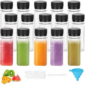 MEVRONISSHOP-15 Pcs Petite Bouteille Shot de Jus 60ml Mini Bouteille Plastique Fiole Transparentes Brosse avec Entonnoir pour Jus Ginger Lait Boissons (Noir) - Neuf