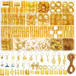 Kal-Lot De 285 Bijoux Dorés Pour Cheveux - Tresses, Dreadlocks, Anneaux De Manchette Avec Pendentifs Pour Décoration - Neuf