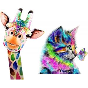 Ayuhr-5d Peinture En Diamant Strass Chat Girafe Forage Complet Broderie Diamond Painting Kits Salon Chambre Décoration Autocollant Mural 2 Pièces - Neuf