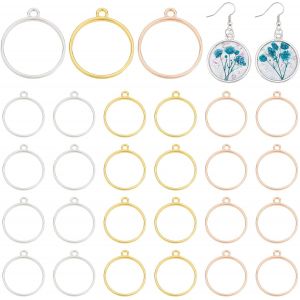 Sjzg-60 Pi&egrave;ces Pendentifs Ronds &Agrave; Lunette Arri&egrave;re Ouverte, 3 Couleurs Pendentifs &Agrave; Breloque Cadre Creux Pour Moules &Agrave; Bijoux En R&eacute;sine Pour Bricolage Artisanat Fleur Press&eacute;e Boucles D'oreilles - Neuf