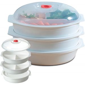 Tianyi-Lot De 3 Assiettes &Agrave; Micro-Ondes Avec Couvercle : Vaisselle Pour Micro-Ondes, 3 Compartiments, Bo&icirc;tes De Conservation Pour Micro-Ondes, Avec Ventilation, Sans Bpa, Pour Chauffage, Cong&eacute;lation - Neuf