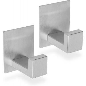 2 Pi&egrave;ces Crochet Adh&eacute;sif Mural bross&eacute; Crochet serviette salle de bain en Acier Inox, Accroche Torchon Cuisine - Neuf