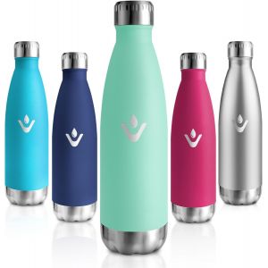 Apt-Gourde Isotherme, 500ml, Gourde Inox Enfant, 24h Froid & 12h Chaud, Thermos Isotherme, Sans Bpa, R&eacute;utilisable, Bouteille D'eau, Pour Randonn&eacute;e, Sport, Fitness, Gym, Bleu Vert - Neuf