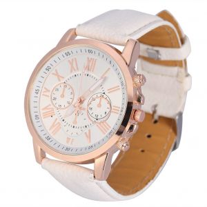 Montre-Bracelet Analogique A Quartz Ronde Unisexe, Bracelet En Cuir Pu, Pour Homme Et Femme, Style Business, Blanc - Neuf