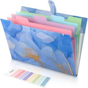 Organiseur de documents, dossiers extensibles A4, dossiers en plastique coloré, robuste et protecteur pour organiser papiers, reçus, factures, factures, documents (bleu marbre) - Neuf