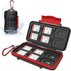 PIAL-Rangement Carte Sd Résistant À L'Eau Et Aux Chocs,Pochette Boite Carte Sd Avec 24 Emplacements Pour 12 Sd Sdxc Sdhc+12 Tf Micro Sd/Sdxc/Sdhc,Portable Etui Carte Sd Avec Mousqueton - Neuf