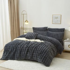 Hiver Housse De Couette En Peluche 220x240 Gris Cashmere Touch Moelleux & Chaud Coral Fleece Housse De Couette Unie Avec Fermeture Éclair Avec 2 Taie D'oreiller 65x65 Cm - Neuf