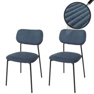 Lot de 2 chaises de salle &agrave; manger HWC-O26, chaise de cuisine rembourr&eacute;e Chaise, Velours (330g/m&sup2;) tissu/textile m&eacute;talbleu - Neuf