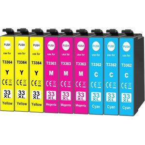 9X 33XL Cartouches d'encre Compatibles avec Epson 33XL Cyan Magenta Jaune pour Epson Expression Premium XP-530 XP-540 XP-7100 XP-900 XP-630 XP-635 - Neuf