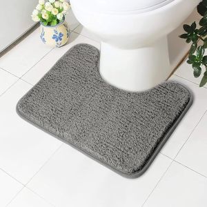 KALANKA-Tapis de toilette absorbant, antid&eacute;rapant et extra doux, en microfibre moelleuse &agrave; poils longs, lavable en machine, s&eacute;chage rapide, &eacute;pais en forme de U, 50 x 40 cm (gris) - Neuf
