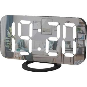 Réveil numérique,grand écran LED de 6 po avec deux ports de chargeur USB | Mode gradateur automatique | Fonction de répétition facile,horloge murale de bureau miroir moderne pour lit - Neuf