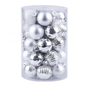 34 Pi&egrave;ces 4cm Incassable Boule De No&euml;l Ornements Pour Arbre De No&euml;l Mariage F&ecirc;te D'anniversaire Decor-Argent - Neuf
