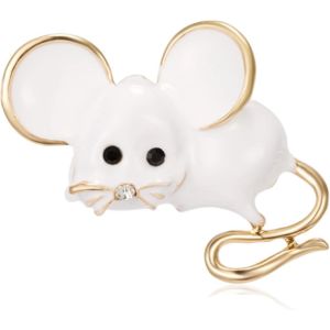 KJDAL-Broche En Forme De Souris Pour Femme En &Eacute;mail Dor&eacute; Et Blanc Dans Une Pochette Cadeau,&Eacute;mail - Neuf