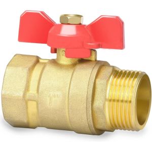 Cmwx-Vanne À Sphère 1"" En Laiton Avec Poignée Aile Rouge, Filetage Externe/Filetage Interne Passage Complet - Neuf