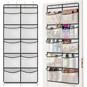 Jexnovashop-Rangement Porte Avec 10 Poches En Filet &iquest; Organisateur Suspendu Avec 4 Crochets &iquest; &Eacute;tag&egrave;res Suspendues 54,5 X 126 Cm Pour Chambre, Salon, Salle De Bain - Neuf