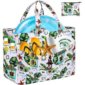 Grand Sac de Plage Femme avec Fermeture Eclair,Pliable Cabas Plage Femme pour Plage Voyages Gym,Imperm&eacute;able Sac de Plage pour Famille - Neuf