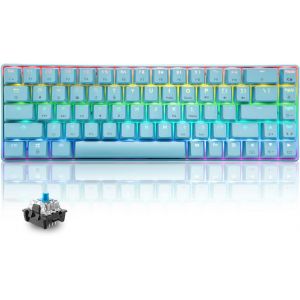 T8 RGB 60% Clavier M&iquest;&iquest;canique, Clavier de Jeu Filaire Layout Compacte 65%, 18 LED RVB Chroma R&iquest;&iquest;tro&iquest;&iquest;clair&iquest;&iquest;es, QWERTY Mini 68 Touches Full Key Anti-ghosting Pour PS4, Xbox, PC, MAC - Blue Switch/Blue - Neuf