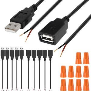 Connecteurs USB Câble Prise USB 2.0 à Souder Réparations Type A 2 Broches Femelle Mâle Adaptateur D'alimentation Jack Fil Ouvert Chargeur Cordon de Charge D'extension,10 Pièces - Neuf