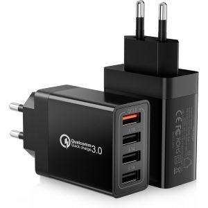 THEF-Lot de 2 Chargeur USB, 33W Prise USB Multiple 4 Ports Prise Chargeur Rapide Multiprise Adaptateur Secteur pour iPhone 14 13 12 11 Pro Max X XS XR 8 7, iPad, Samsung Galaxy A55 A54 A20 A15 S10 S9 - Neuf