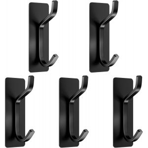 5 Pièces Crochet Adhesif Mural 3M Noir,Porte Manteau en Acier Inox,Accroche Double Serviette Salle de Bain,Crochets Auto Adhésif Anti-Rouille et Étanche Pour Cuisine Salle de BainBureau - Neuf