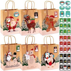 Sacs De Cadeau De Noël, 24 Sachets Kraft Papier + 33 Autocollants + 24 Etiquettes Carte De Noël - Pour Bonbons Cadeaux De Noël, Mariage, Fête (23 X 9 X 18cm) - Neuf