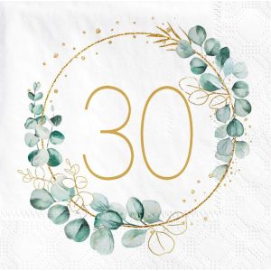 Mevronisshop-40 Pi&egrave;ces Serviettes 30e Anniversaire, Serviette De Table Papier, Serviette Papier Anniversaire Verte Eucalyptus, Serviette Joyeux Anniversaire, 30 Ans Anniversaire Homme Femme Decoratio - Neuf