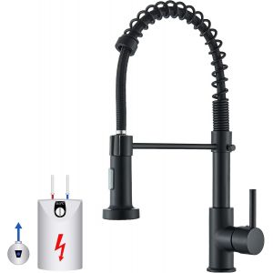 Robinet de cuisine basse pression - Noir - Pivotant à 360° - Robinetterie d¿évier basse pression - Avec 2 types de jet - Pour chauffe-eau - Neuf