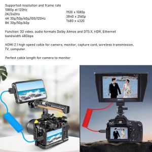 C&acirc;ble Micro Hdmi Vers Hdmi 4K60 8K Prores Raw &Agrave; Angle Droit Pour Moniteur Atomos Ninja V Ultra, Sony Zv-E1 A7C2 A6700, Canon R6Ii R5 R3, Lumix S5 S9 G100, Fujifilm X-T50, Rouge Tress&eacute; Enroul[Z947] - Neuf