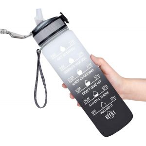 Bouteille D'eau De 947,2 G Avec Paille Marqueur De Temps Motivant, Portable,, Bidon Etanche, Carafe D'eau De Sport Et D'ext&eacute;rieur (D&eacute;grad&eacute; Blanc/Blanc) - Neuf