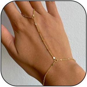 Eryi-Bracelet Chaîne De Main Dorée Avec Bague De Doigt, Bracelets Élégants En Cristal, Chaîne De Main Tendance Pour Femme, Bijou D'été Tendance - Neuf