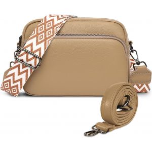 RFCBC-Sac à bandoulière en cuir pour femme - Noir - Large sangle - Petit sac à bandoulière - Avec 2 larges bretelles - Sac à bandoulière pour femme - Neuf