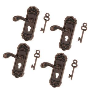 2x4 Pi&egrave;ces 1/12 Maison de poup&eacute;e Miniature Vintage Serrures de Porte Cl&eacute;s - Poign&eacute;e Gauche - Neuf