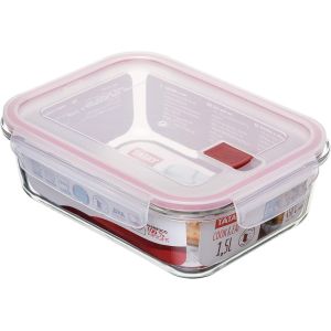 Kalanka-Boite Alimentaire Verre 1,5 L Cook & Eat | Verre Borosilicate | Couvercle Herm&eacute;tique &Agrave; Clips, Valve Vapeur | Micro-Ondes, Four, R&eacute;frig&eacute;rateur, Cong&eacute;lateur | Sans Bpa | 17,7x23x7,6 Cm, Rouge - Neuf